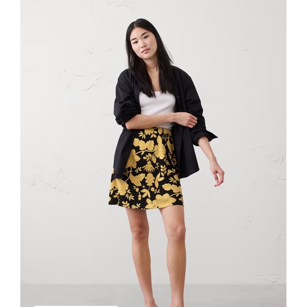 Banana Republic Womens XXL Black Yellow Floral Mini Skirt 857104-03-1 NWT